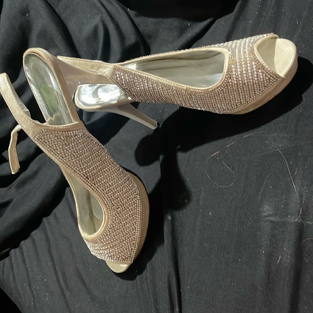 Beautiful bedazzled with Crystal and pearl shoes great for weddings formals